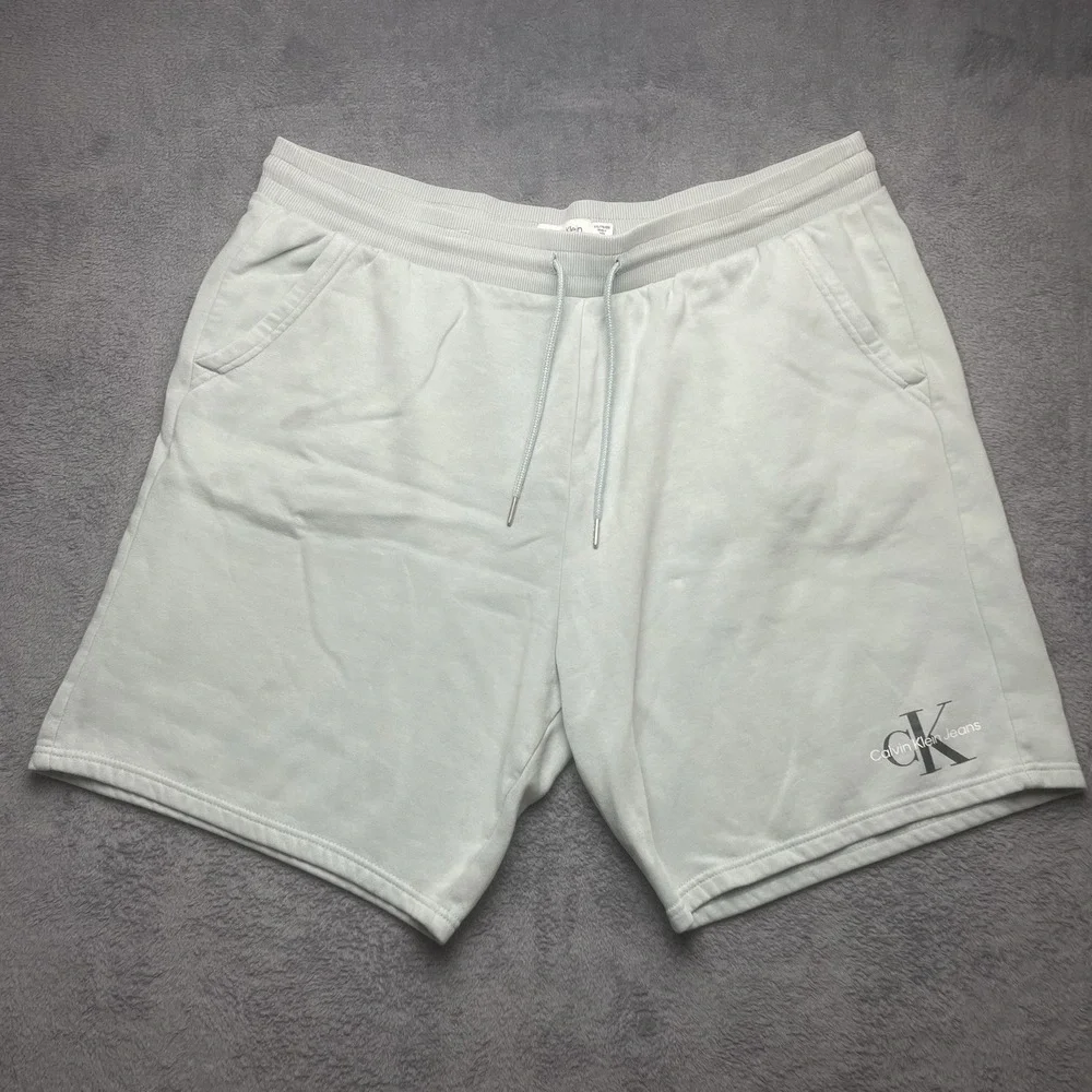 Calvin Klein Jeans CK Shorts Monogram Logo Fleece Shorts Size 2XL Men Light Blue